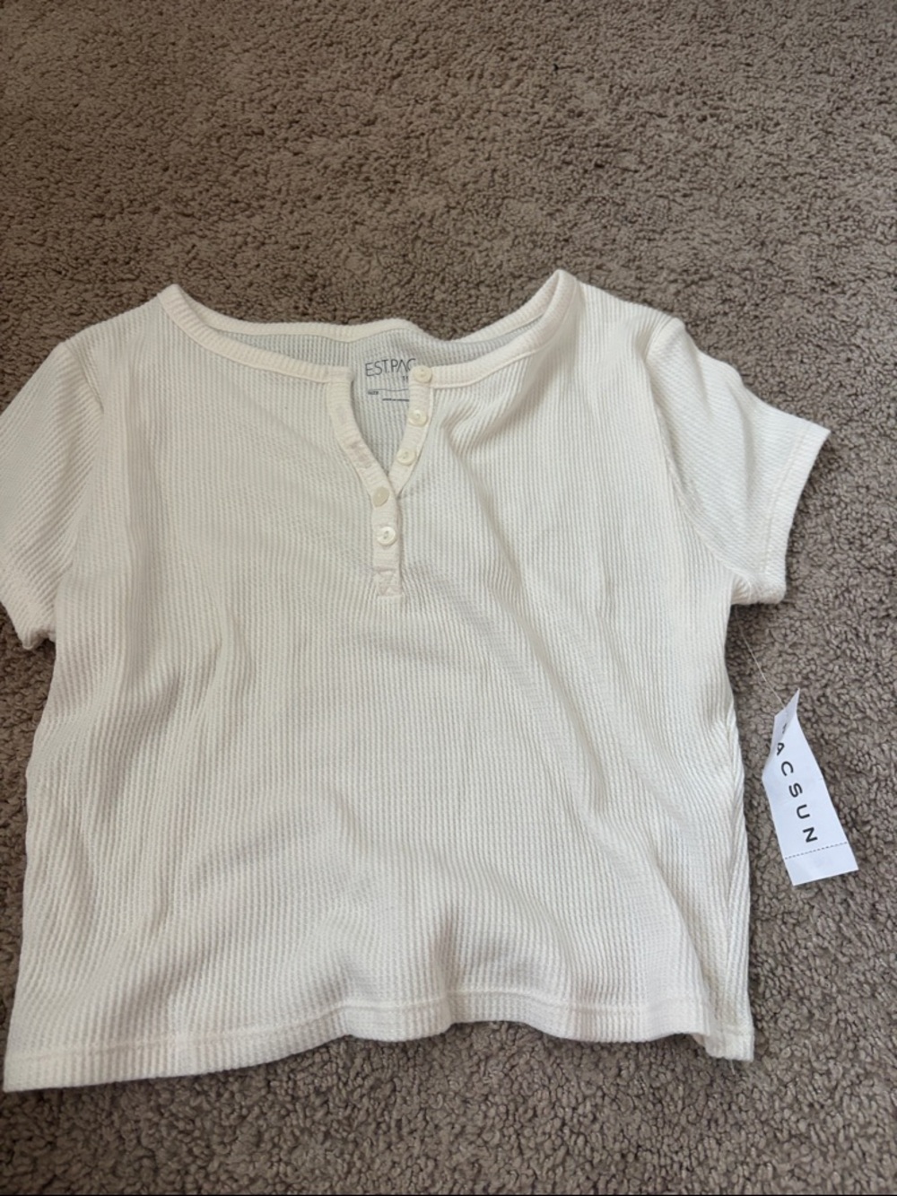 PacSun Cream Ribbed Henley Crop Top